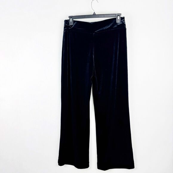 WHBM Velvet Wide Leg Women's Black Velour Pull On Stretch Mid Rise Pants Large - Picture 4 of 16